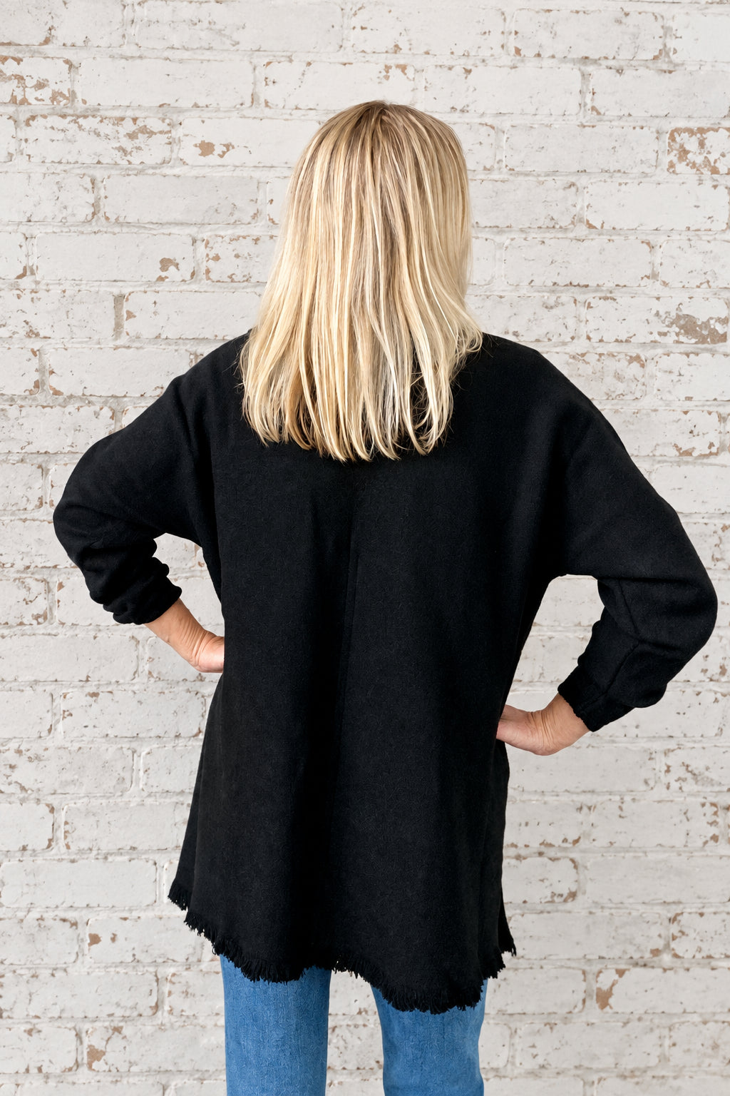 Black Fringe Sweater Jacket