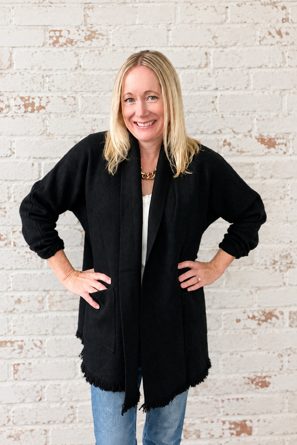 Black Fringe Sweater Jacket