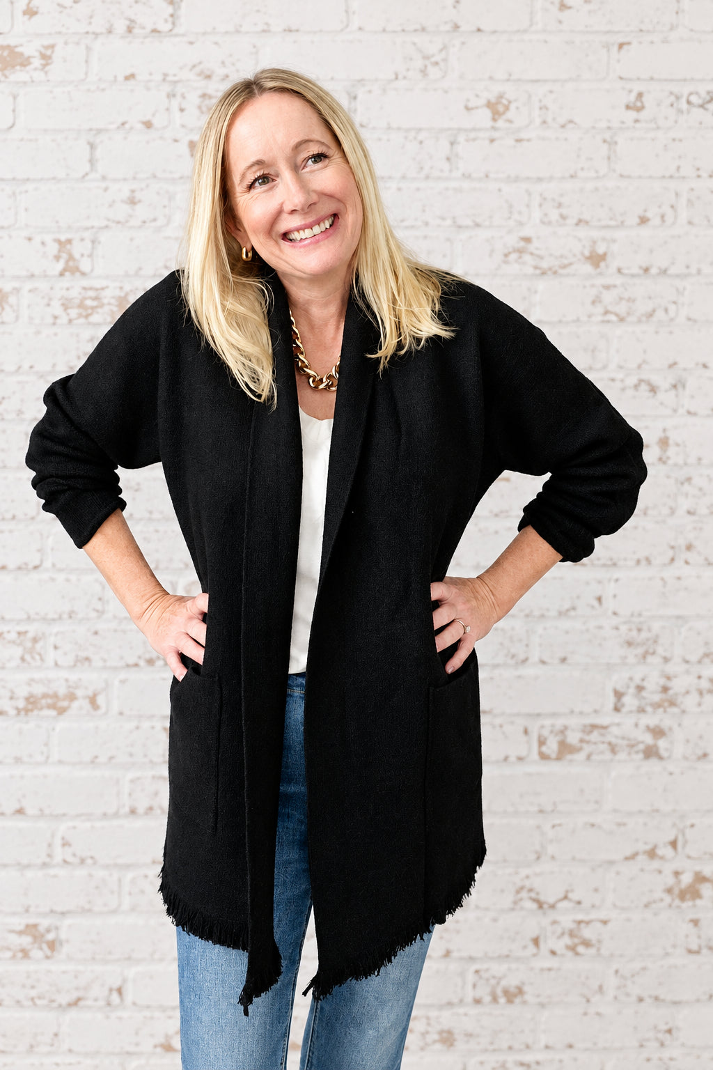 Black Fringe Sweater Jacket