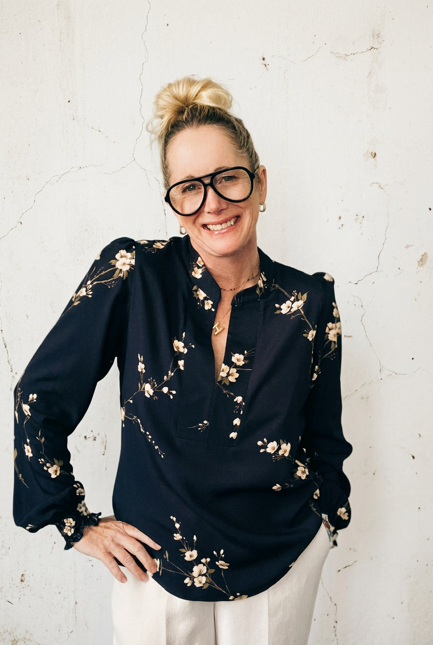 Black Orchid Print Blouse