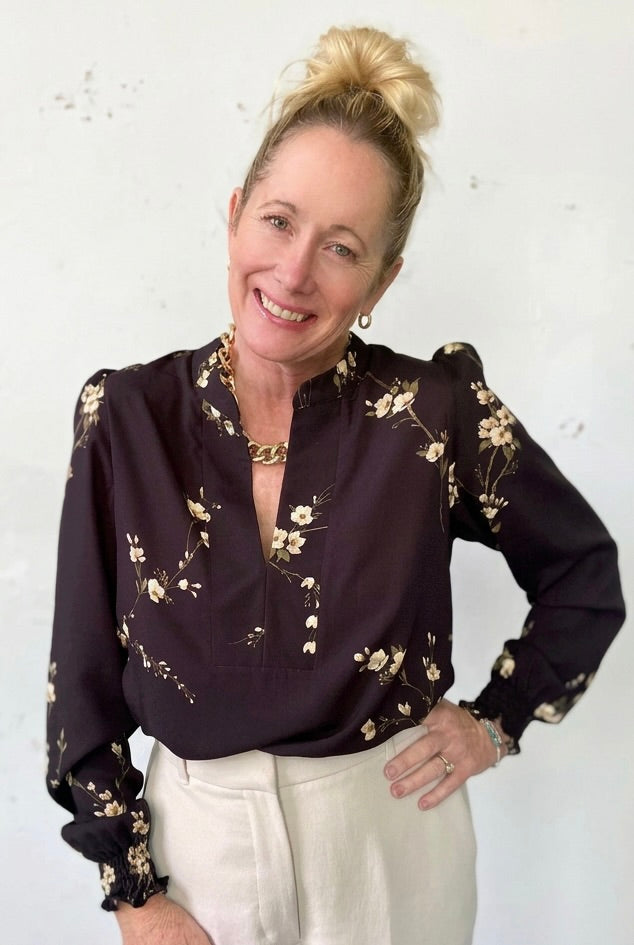Black Orchid Print Blouse