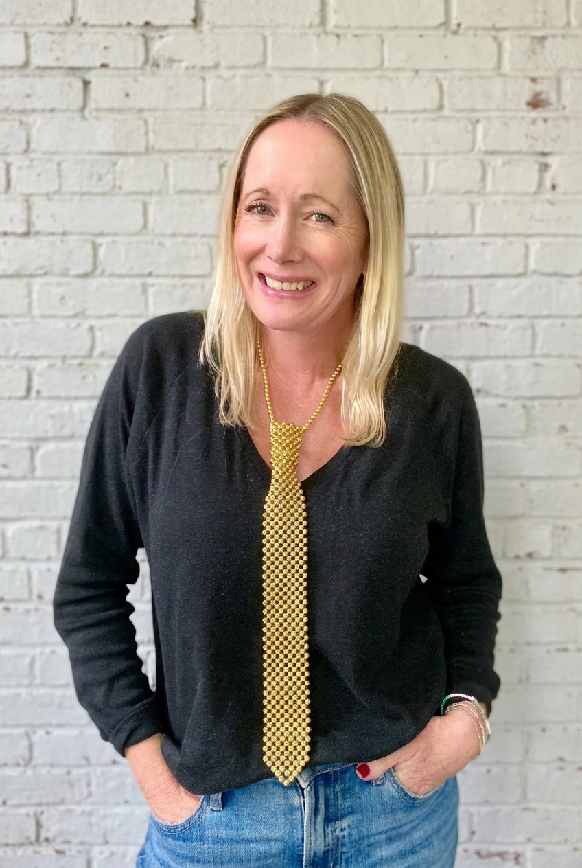 Gold Beaded Pearl Necktie