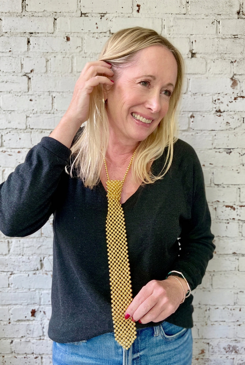 Gold Beaded Pearl Necktie