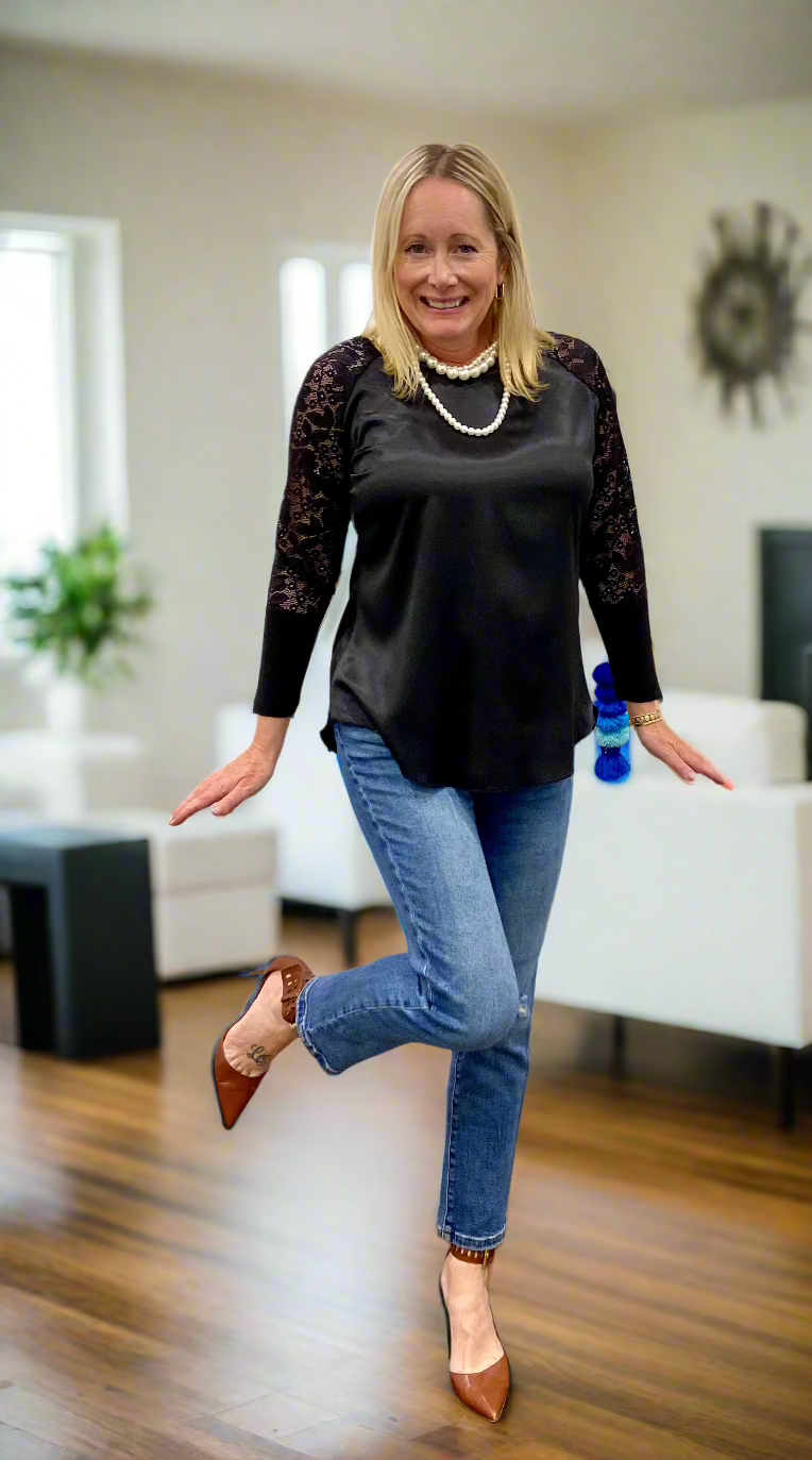 Black Satin + Lace Blouse