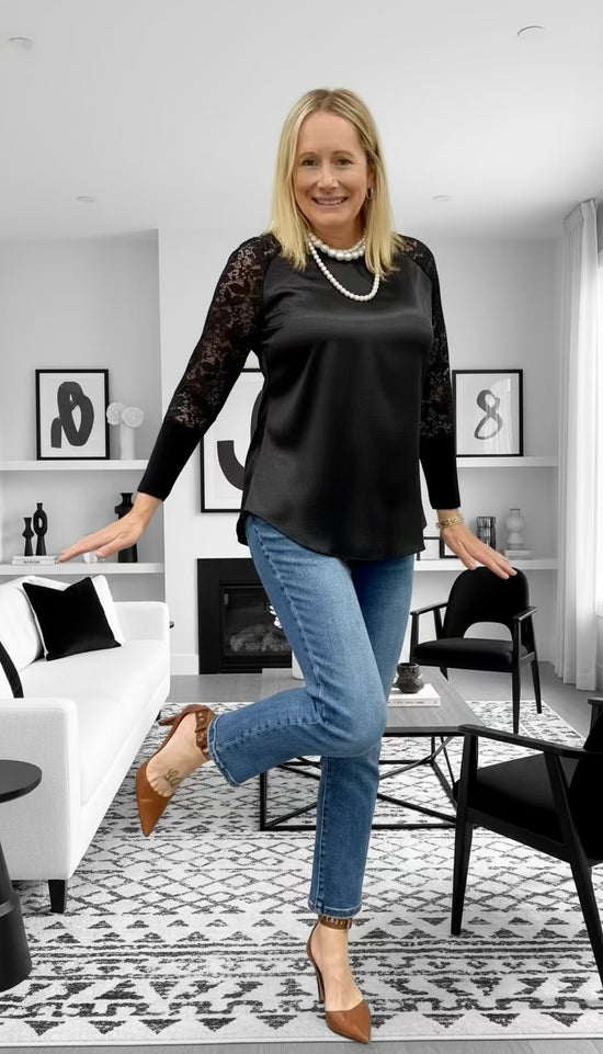 Black Satin + Lace Blouse