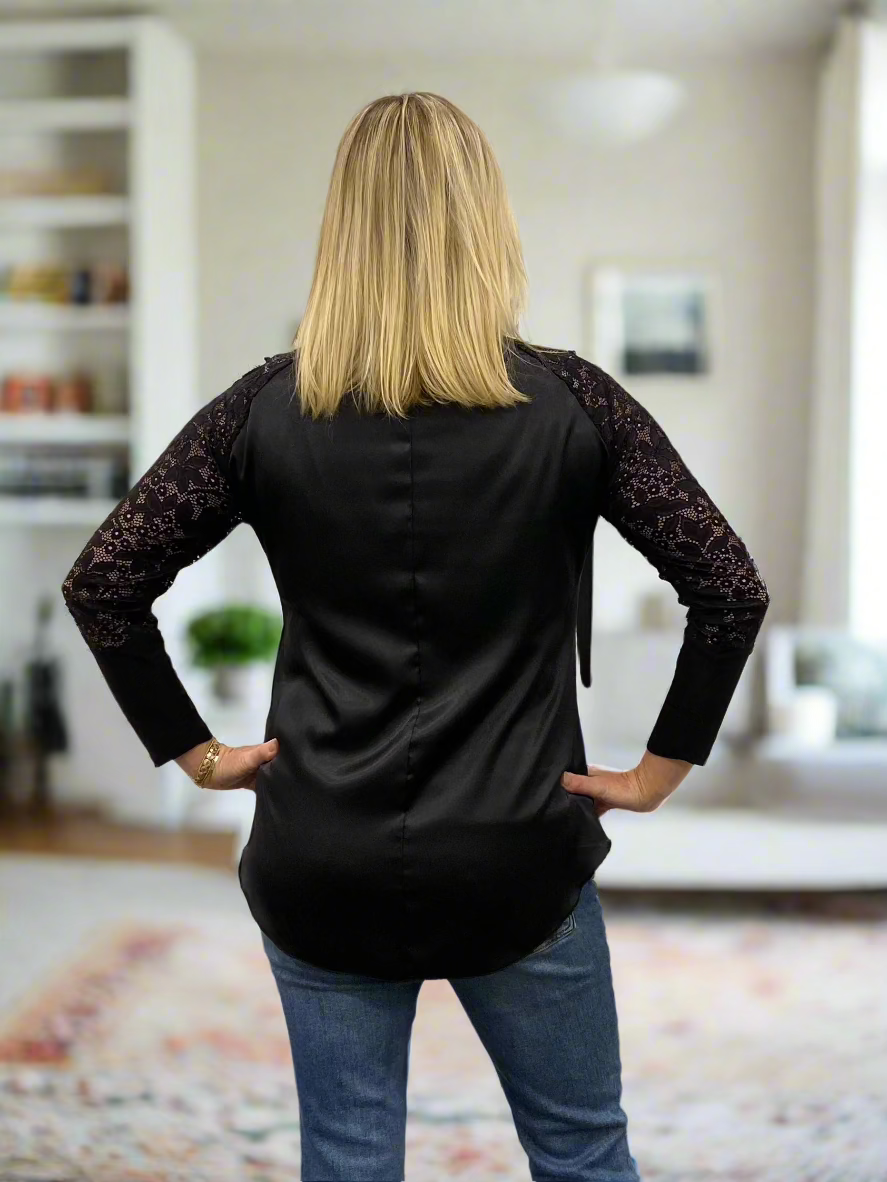Black Satin + Lace Blouse