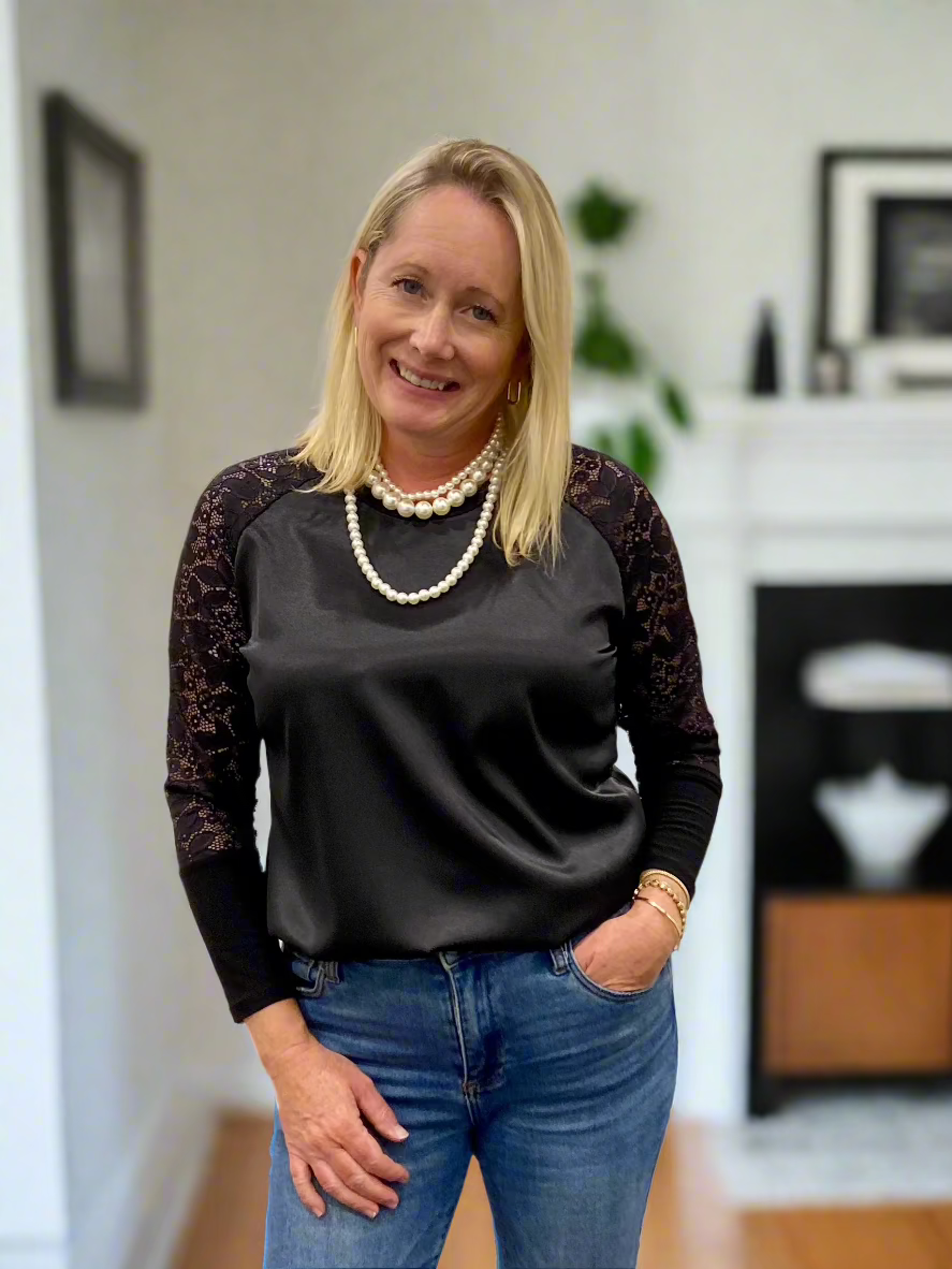 Black Satin + Lace Blouse