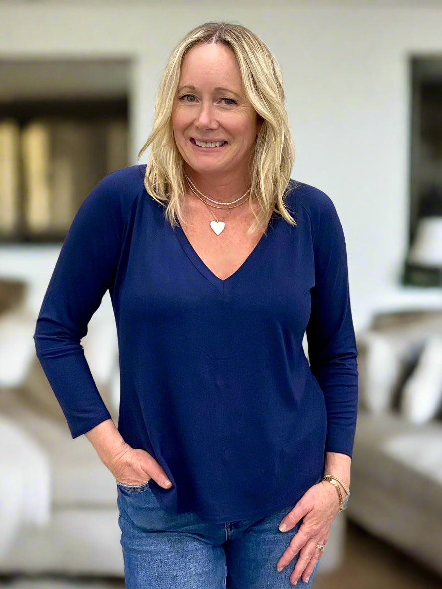 Navy Bamboo V-Neck