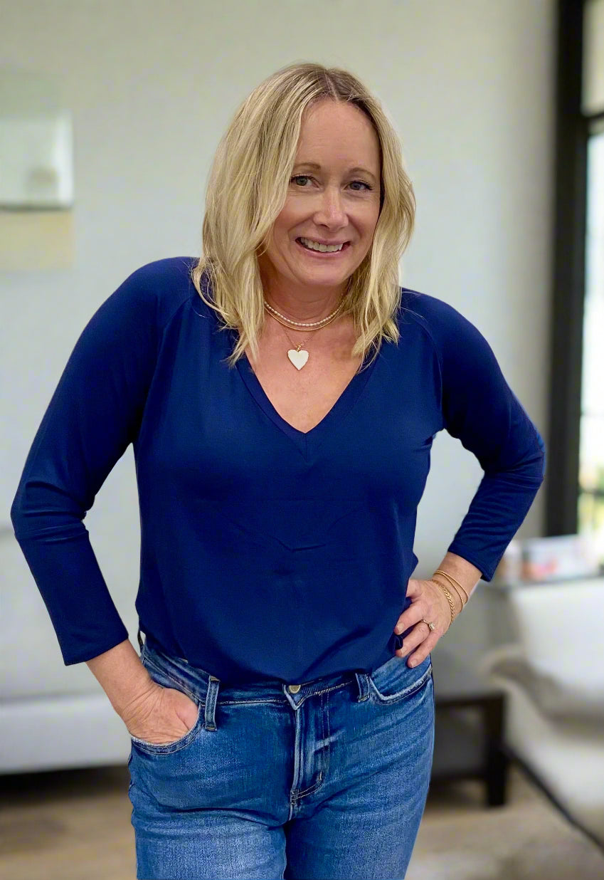 Navy Bamboo V-Neck