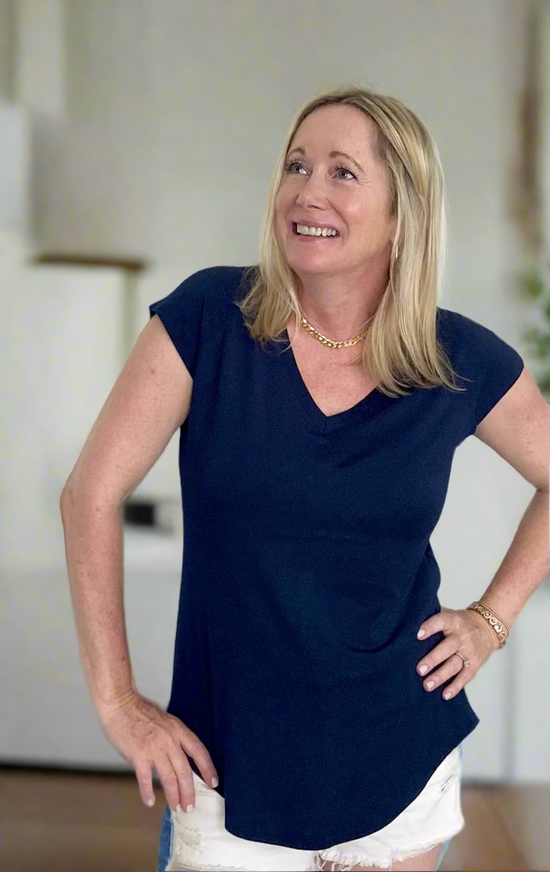 Navy Bamboo Short Sleeve V-Neck - PRE-SHOP