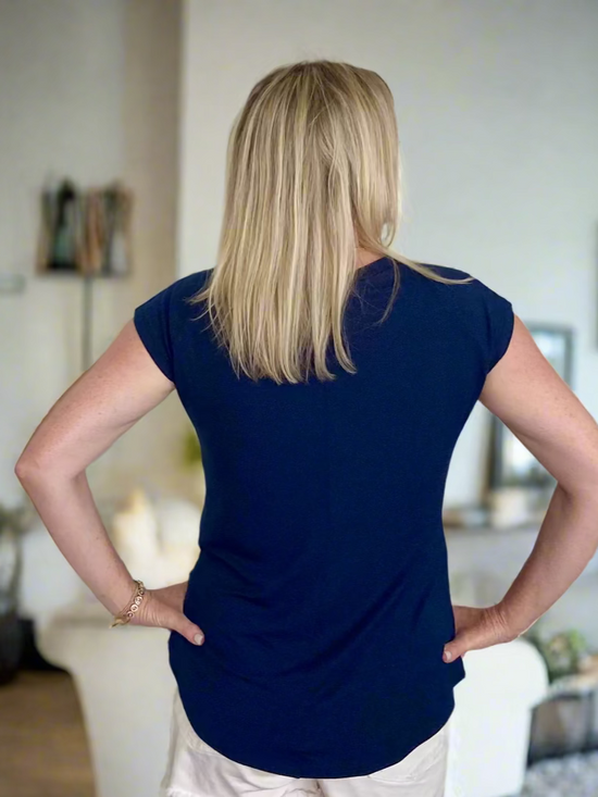 Navy Bamboo Short Sleeve V-Neck - PRE-SHOP