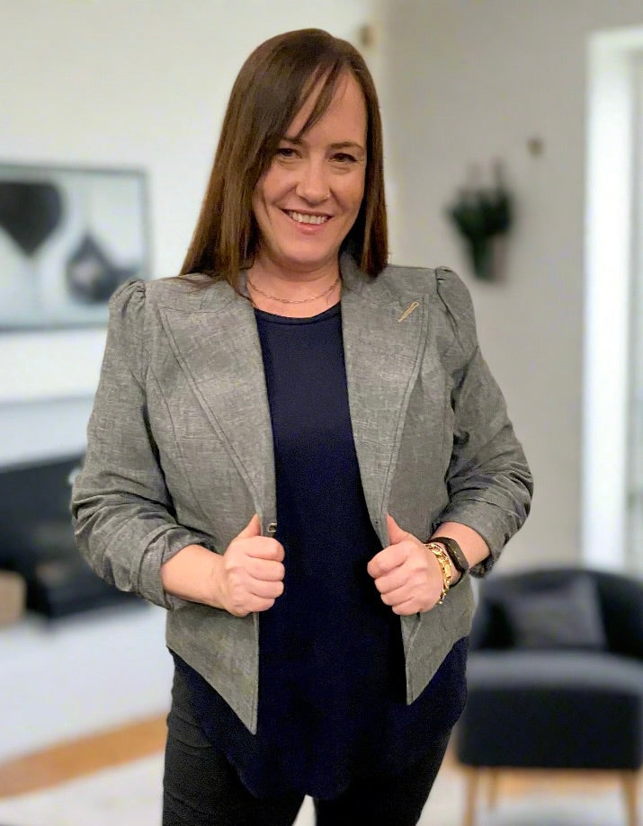 Puff Shoulder Cotton Blazer