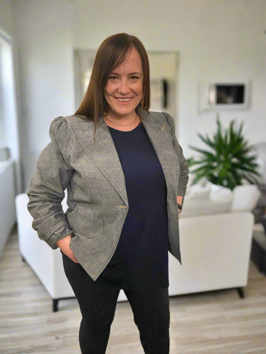 Puff Shoulder Cotton Blazer