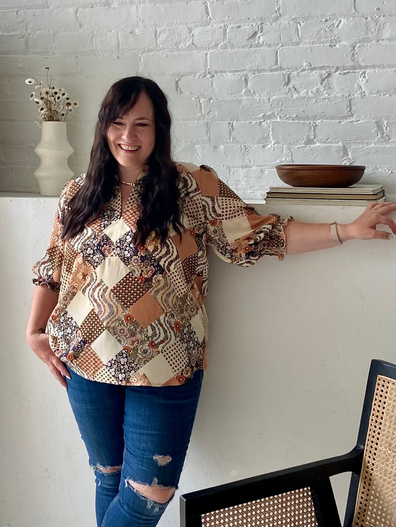Camel Patchwork Blouse - PRE-SHOP