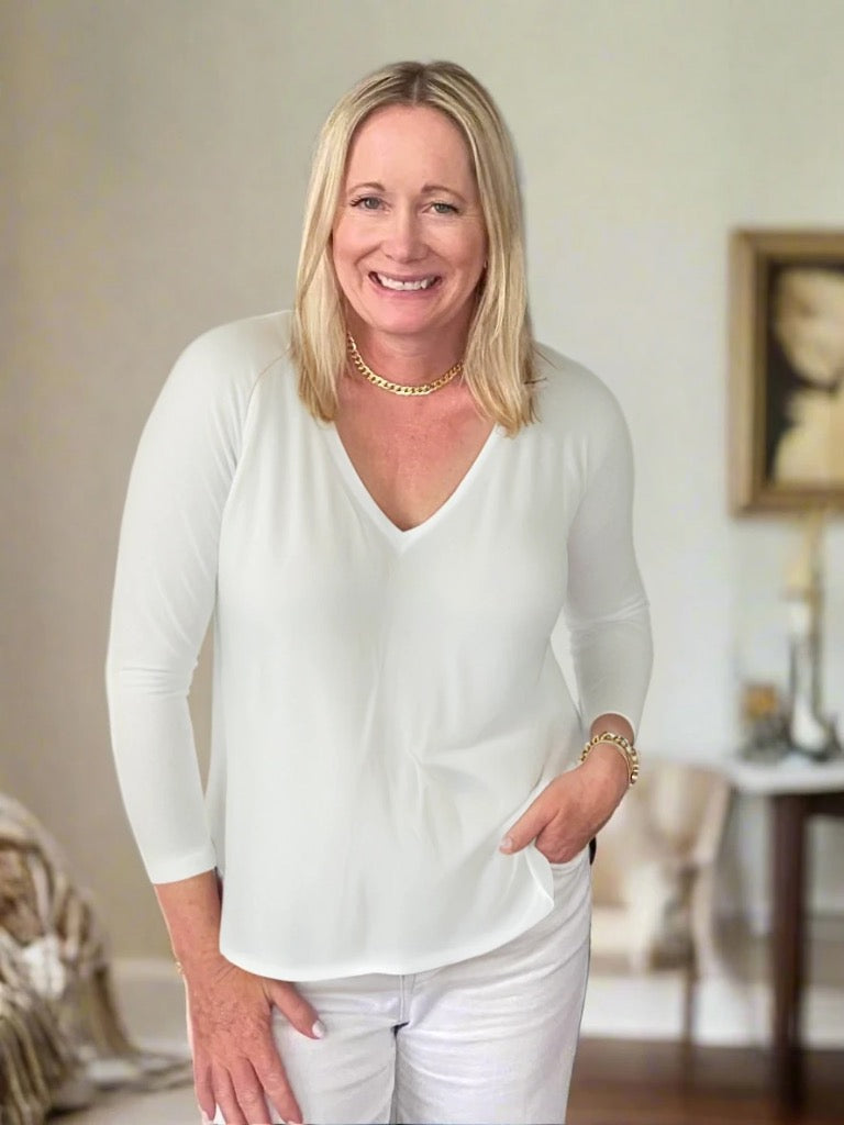 White Bamboo V-Neck - PRE-SHOP