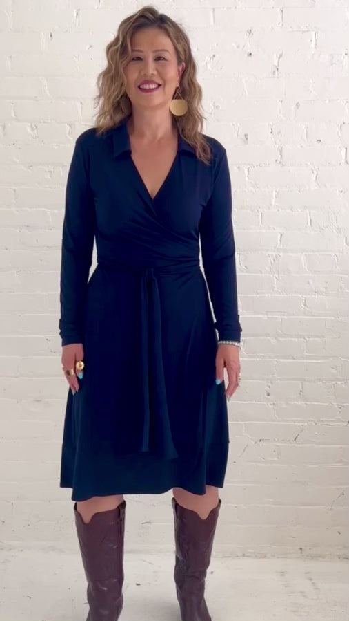 Load and play video in Gallery viewer, Navy Wrap Dress
