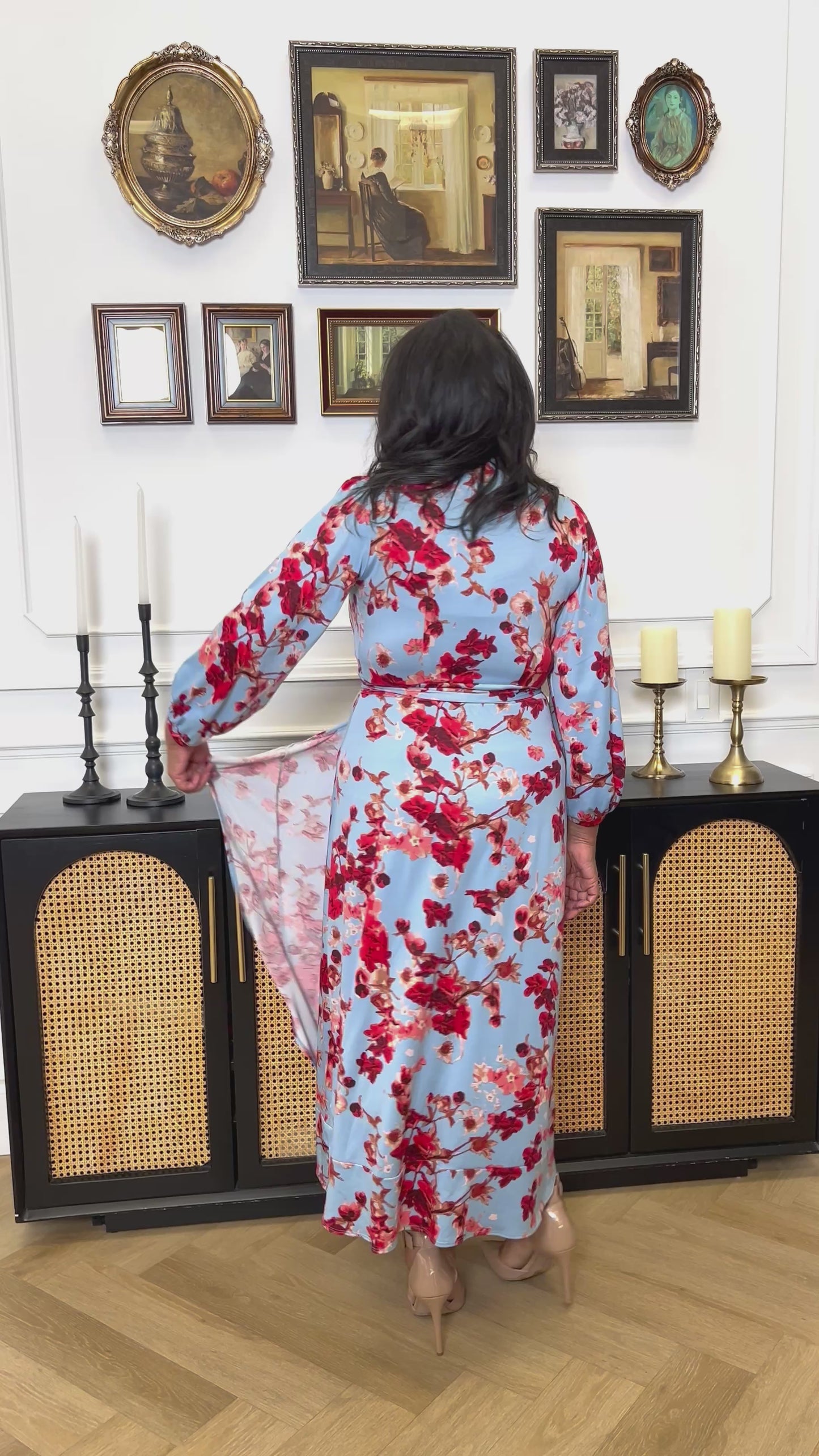 Load and play video in Gallery viewer, Cherry Blossom Wrap Dress
