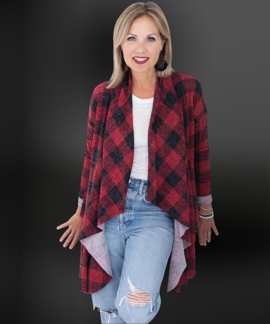 Buffalo Plaid Ruffle Cardigan - Dotty