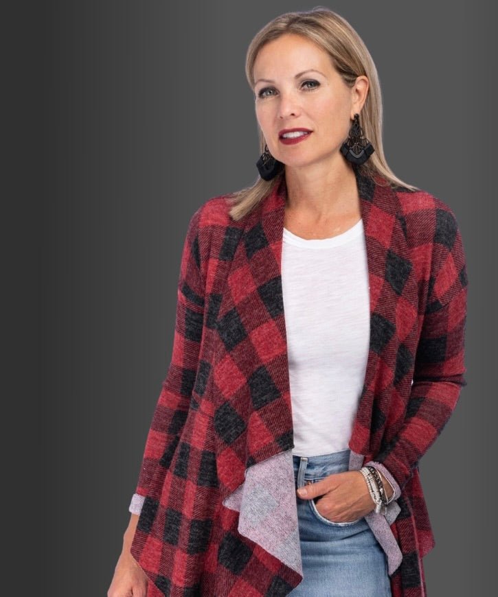 Buffalo Plaid Ruffle Cardigan - Dotty