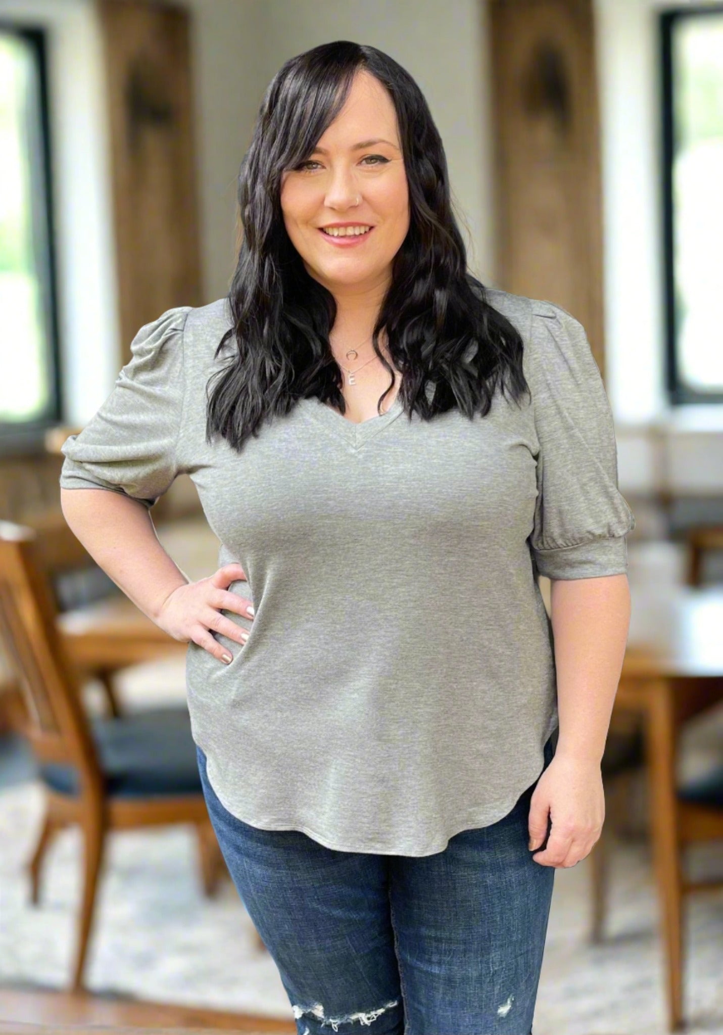 Darling Puff Shoulder Tee - heather grey - Dotty