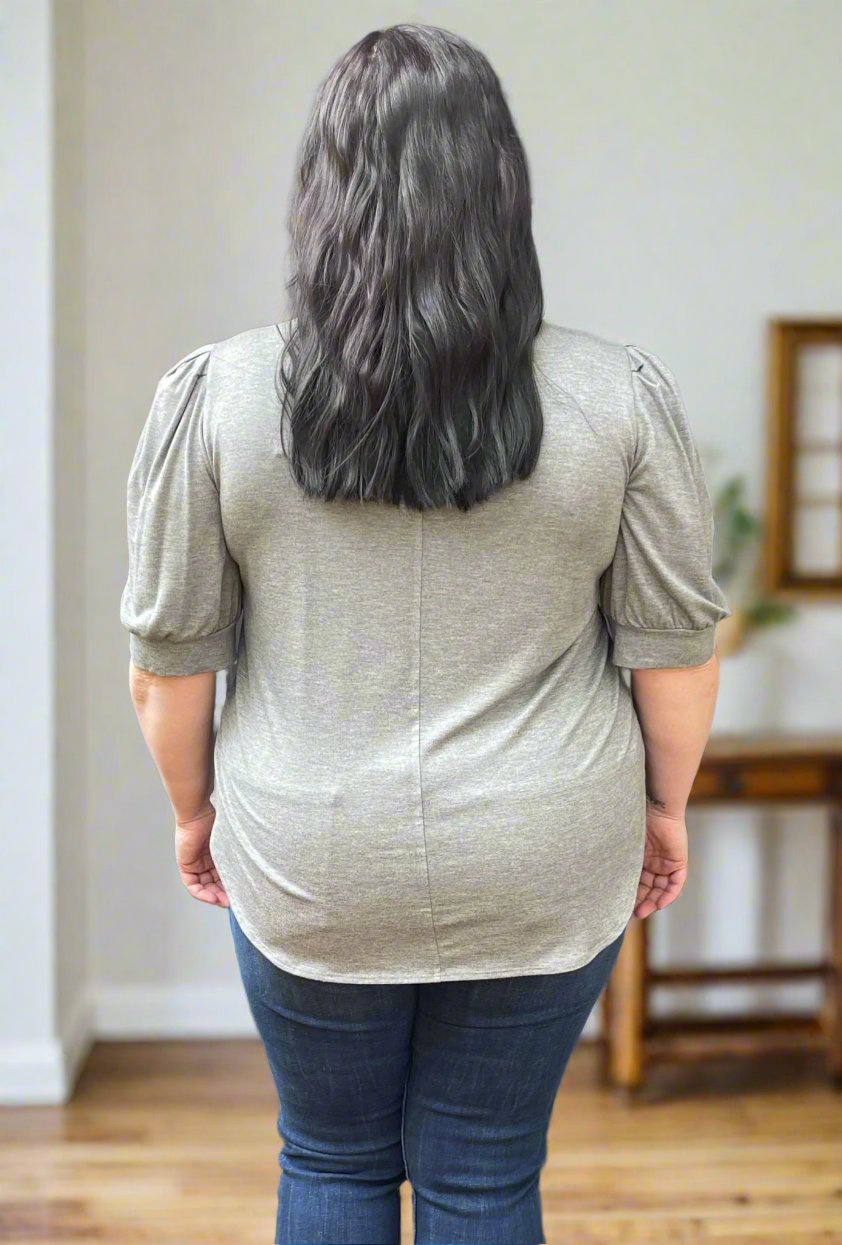 Darling Puff Shoulder Tee - heather grey - Dotty