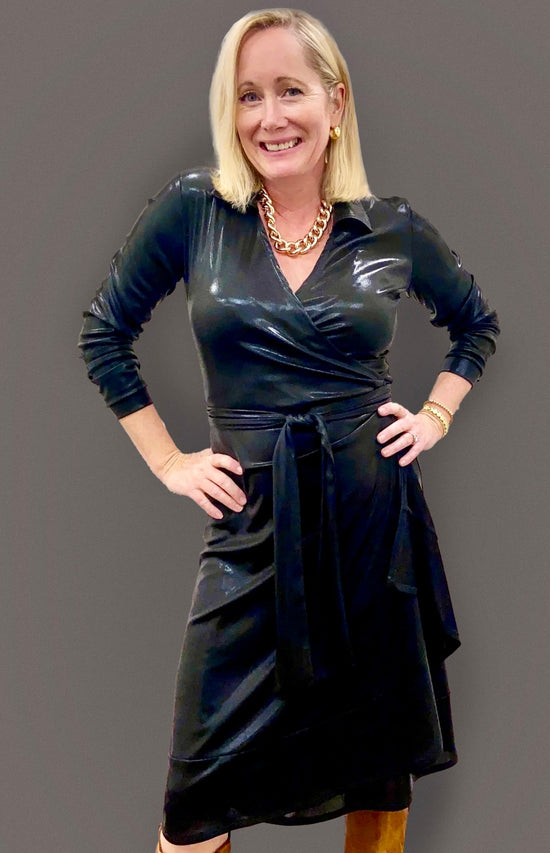 LIMITED EDITION Black Shimmer Wrap Dress - Dotty