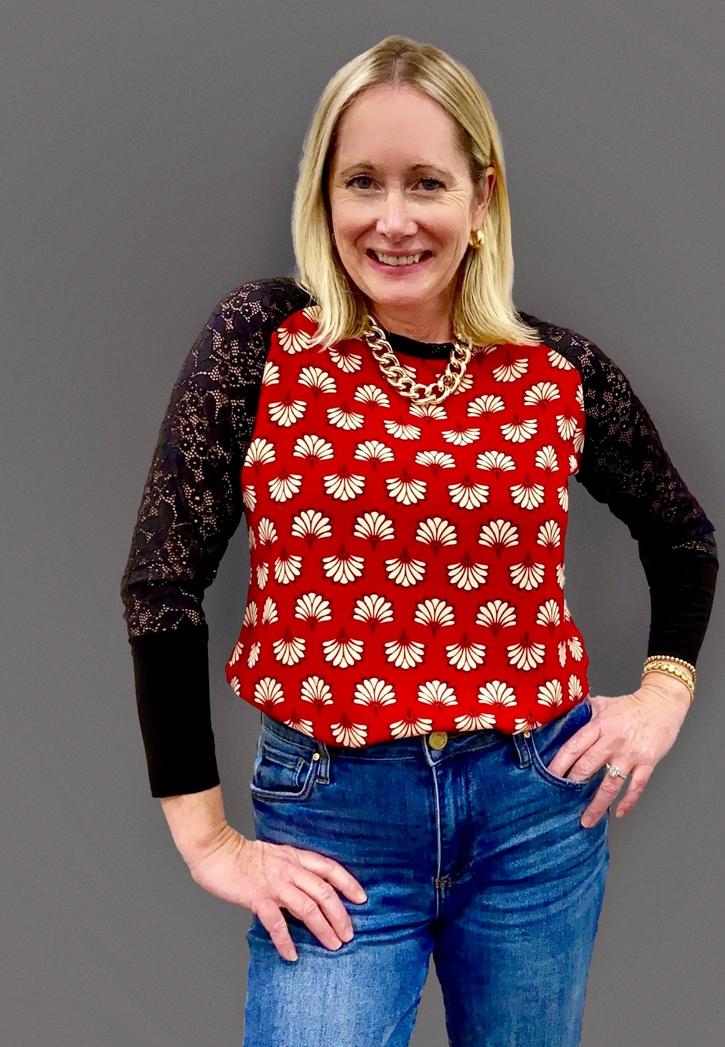 Red Printed T-Blouse - Dotty