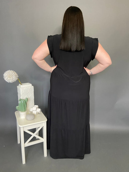 Ruffle Collar Black Maxi Dress - Dotty
